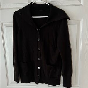 Talbots‎ Espresso Brown 100% Merino Button-Up Cardigan Sailor Collar, Sz Medium